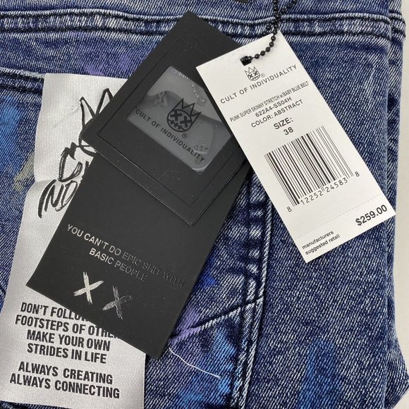 Cult Of Individuality Men's 38 Punk‎ Super Skinny Stretch Destroyed Denim Jeans - Picture 9 of 9